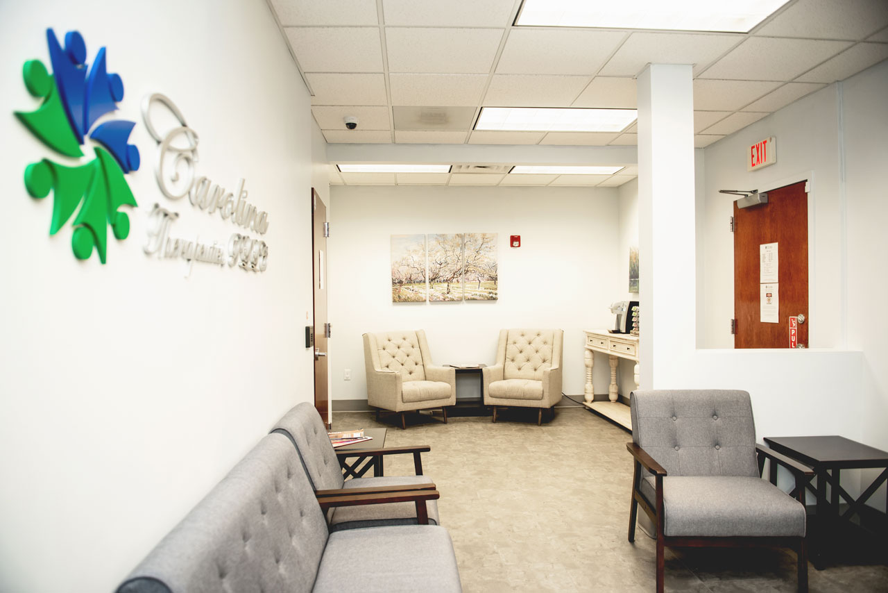 Waiting room with numerous seating options at Carolina Therapeutics Fort Mill SC office