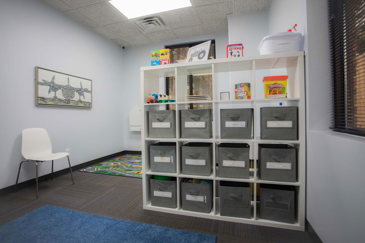 Carolina Therapeutics Greenville, NC therapy Office space with white shelves